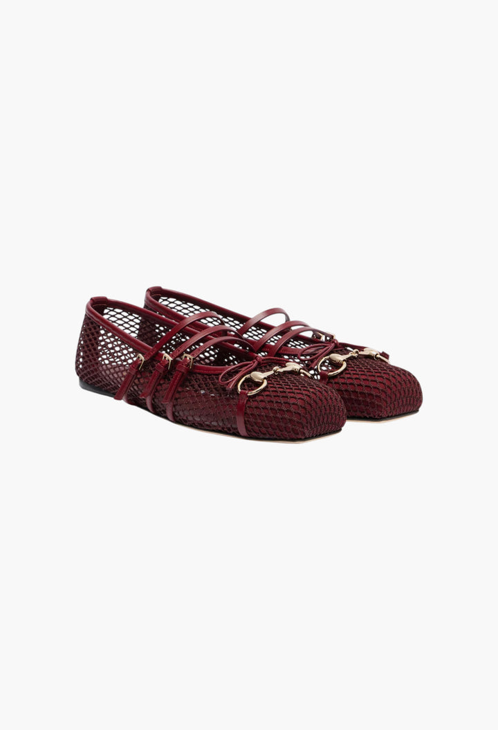 Horsebit Leather-Trimmed Mesh Ballet Flats - GLAM MODA