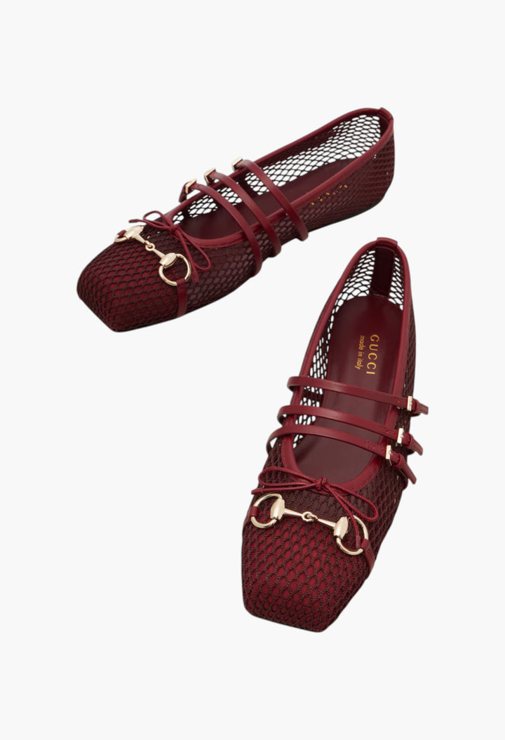 Horsebit Leather-Trimmed Mesh Ballet Flats - GLAM MODA