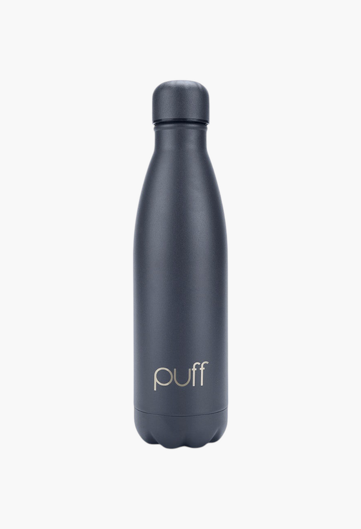 GLAM MODA matte Mykonos blue stainless steel Puff Bottle with double-wall insulation for hot and cold drinks.