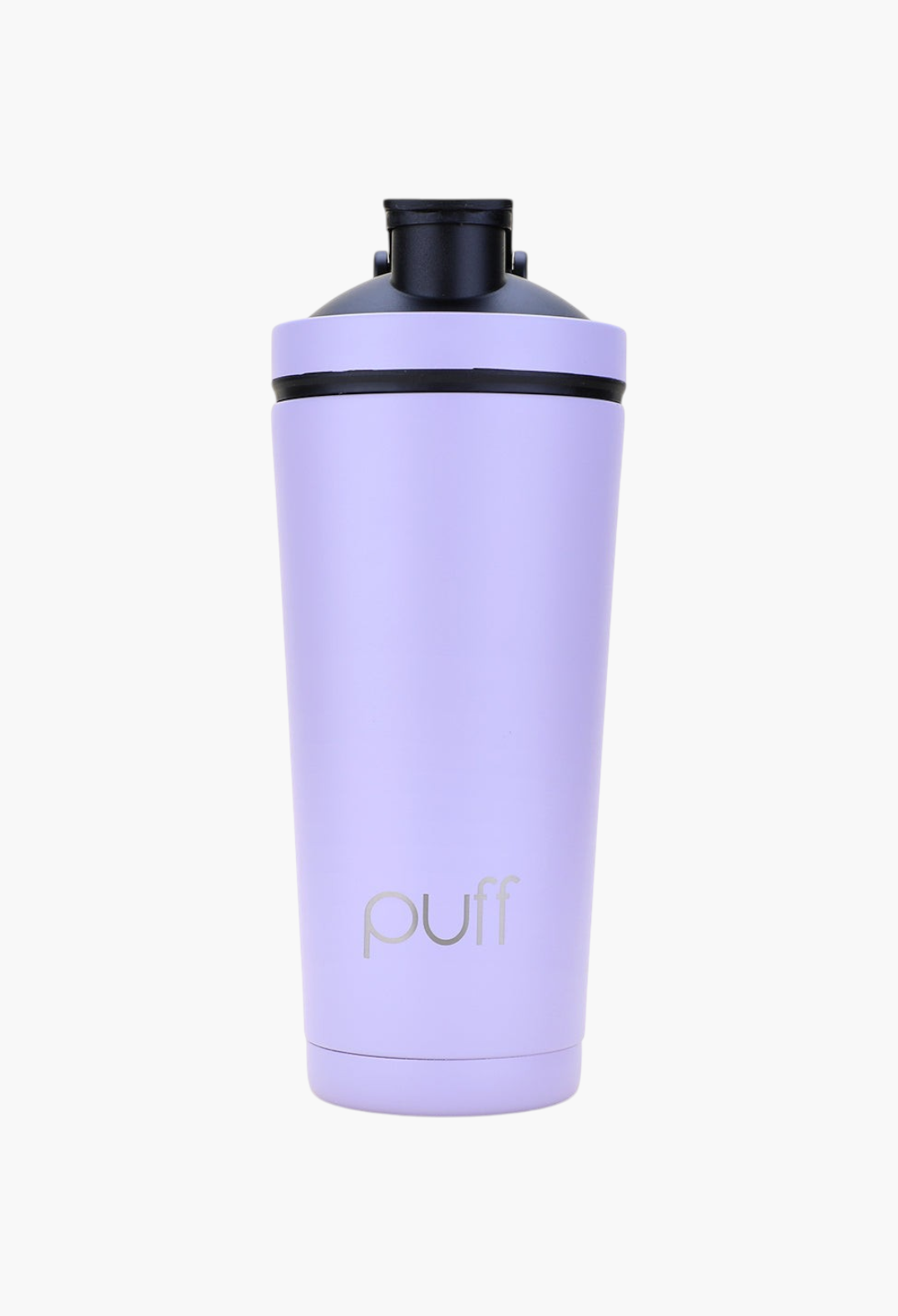 GLAM MODA Matte Shaker in light purple stainless steel with a black vacuum-seal cap for cold drinks.