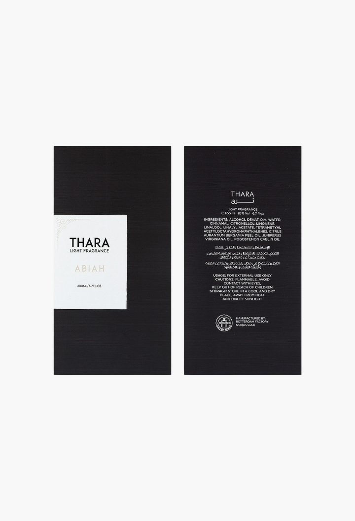 GLAM MODA Thara Light Fragrance perfume packaging showing front and back labels with ingredients and usage details.