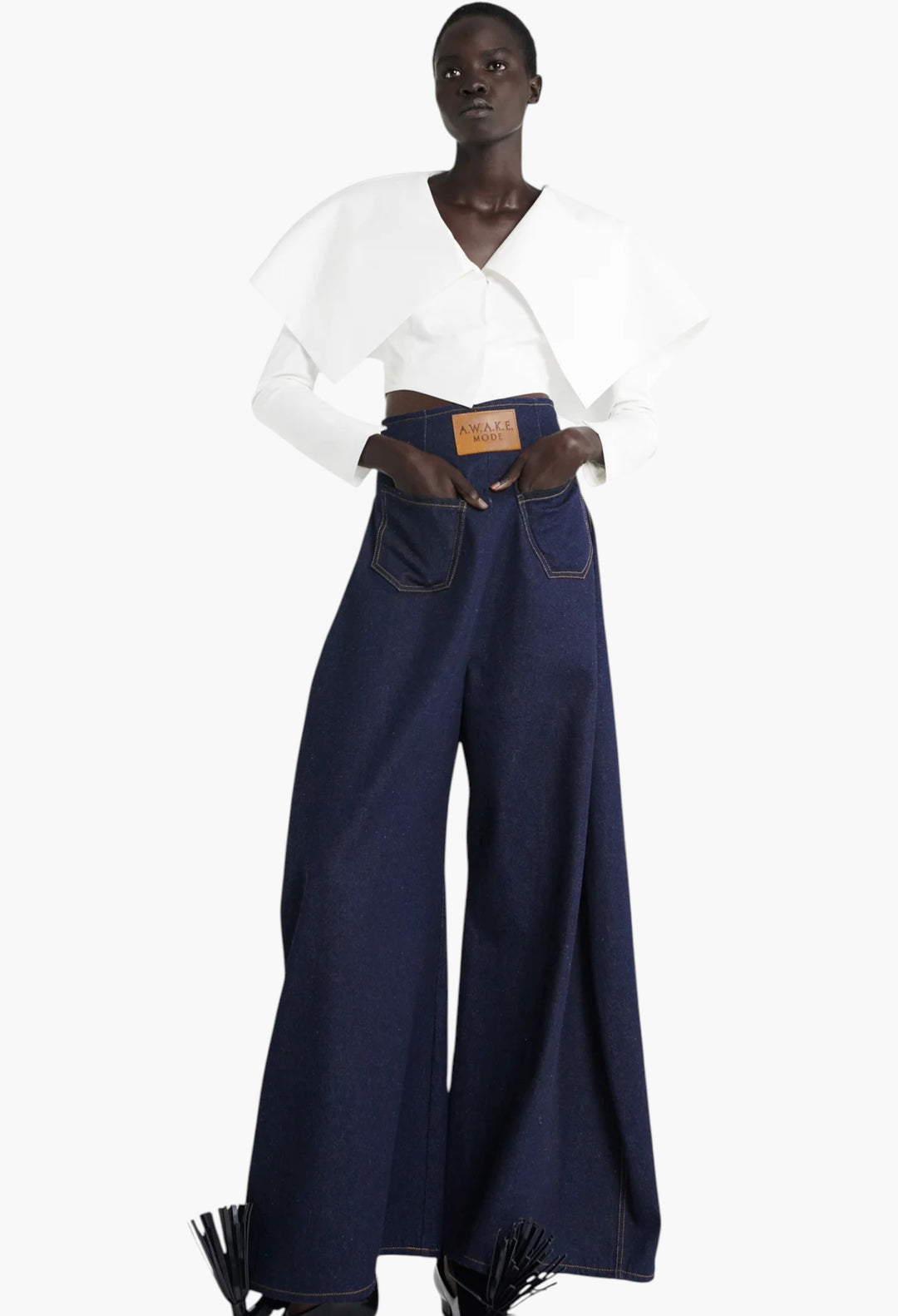 Rounded Back To Front Jeans Indigo Rinse Wash - GLAM MODA