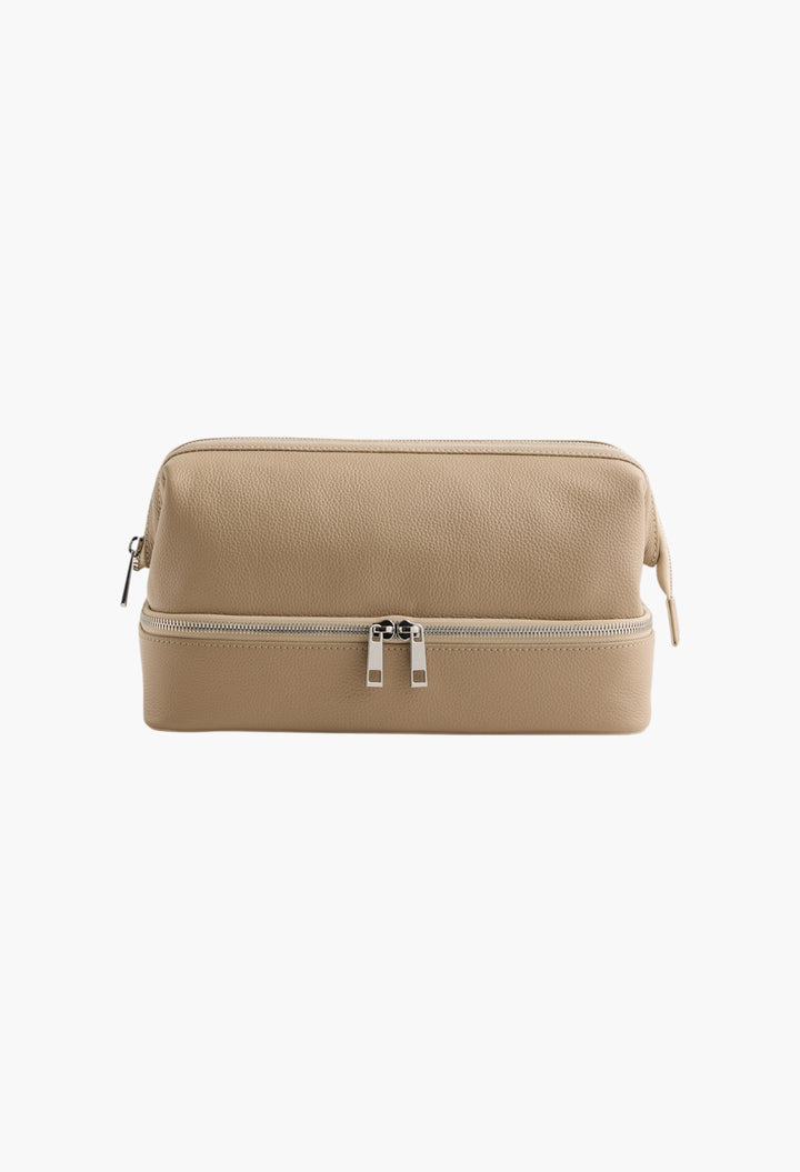 Italian Leather Dual Compartment Toiletry Bag - GLAM MODA