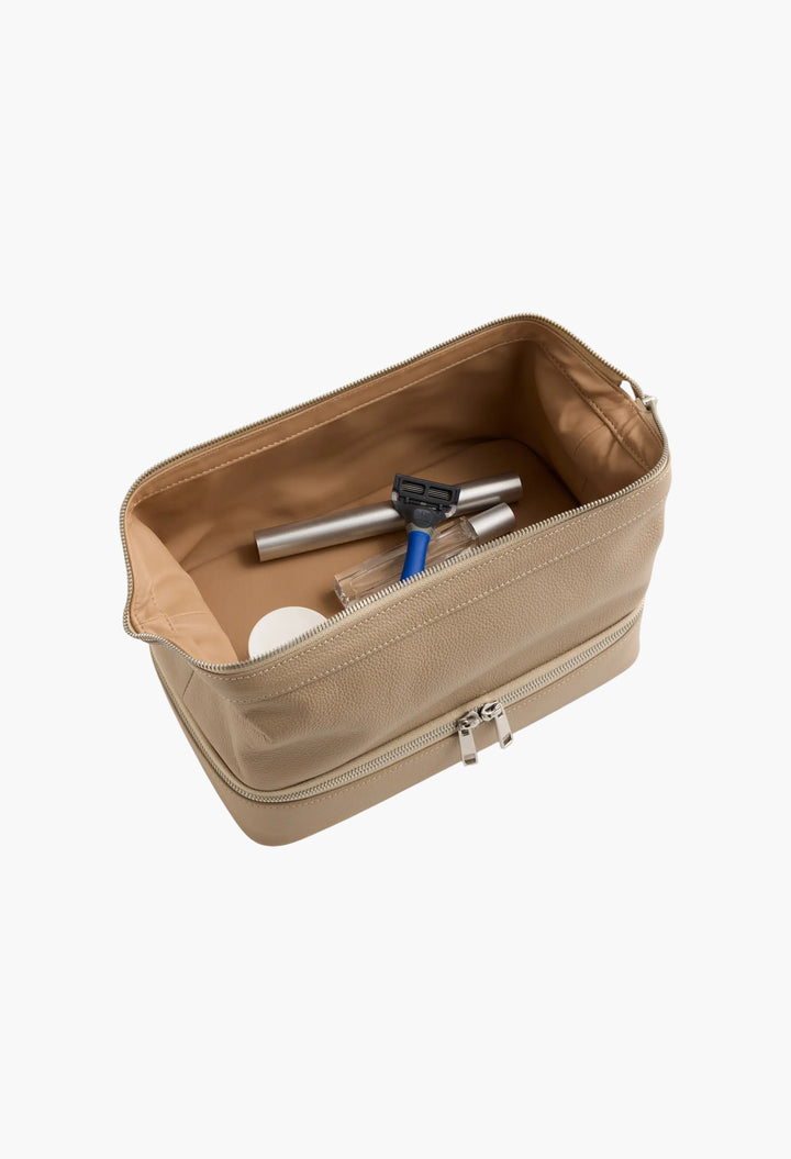 Italian Leather Dual Compartment Toiletry Bag - GLAM MODA