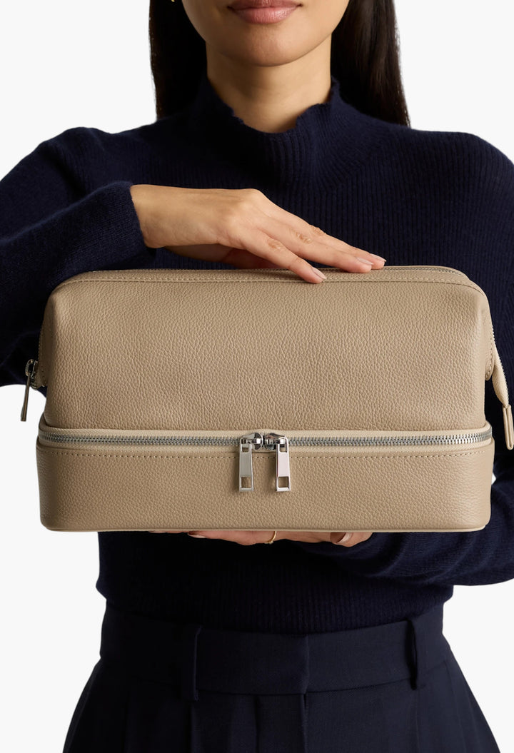 Italian Leather Dual Compartment Toiletry Bag - GLAM MODA