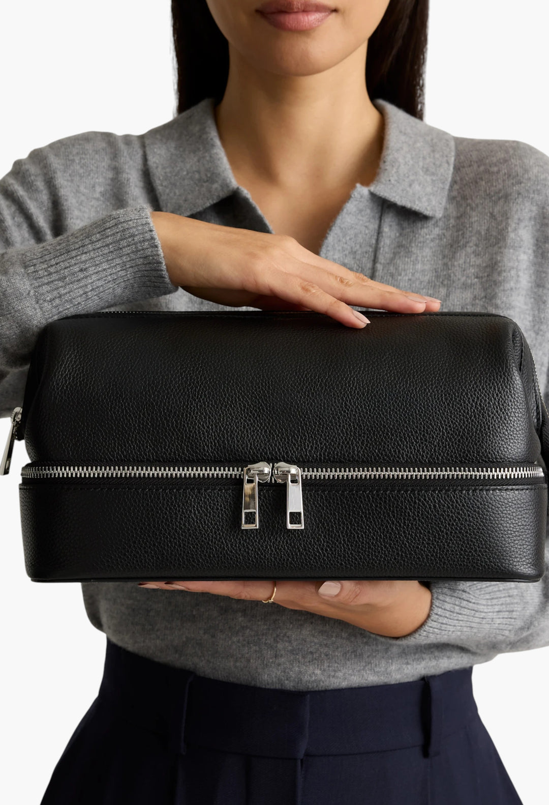 Italian Leather Dual Compartment Toiletry Bag - GLAM MODA