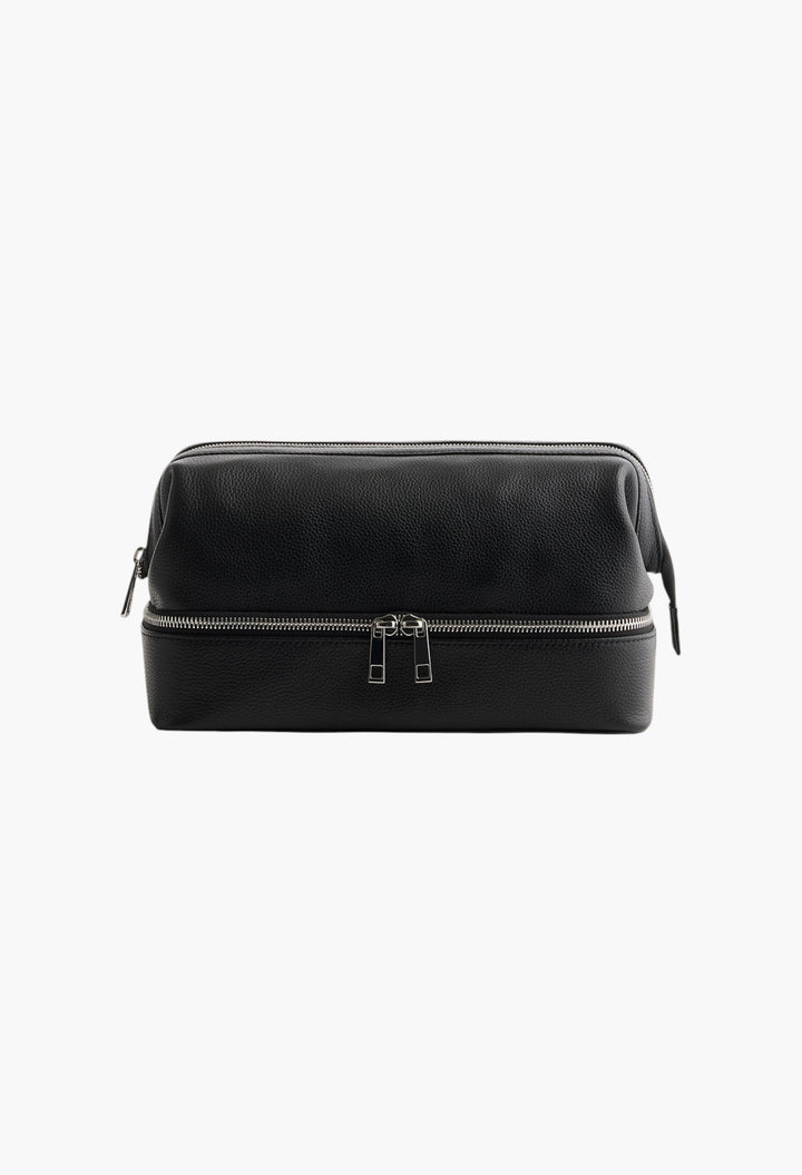 Italian Leather Dual Compartment Toiletry Bag - GLAM MODA