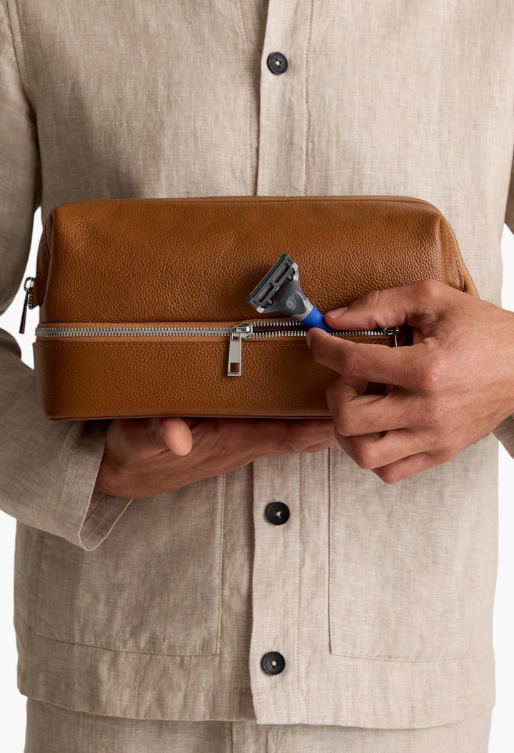 Italian Leather Dual Compartment Toiletry Bag - GLAM MODA