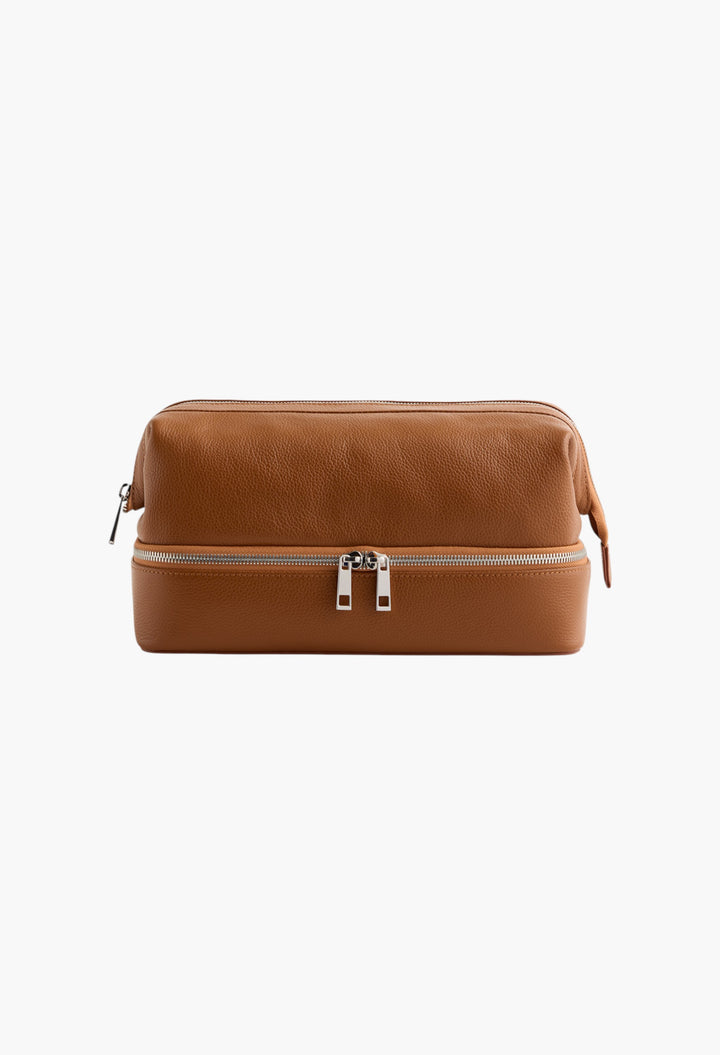 Italian Leather Dual Compartment Toiletry Bag - GLAM MODA