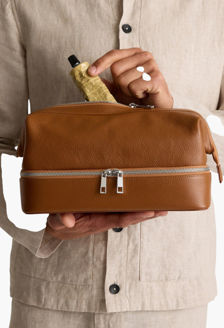 Italian Leather Dual Compartment Toiletry Bag - GLAM MODA
