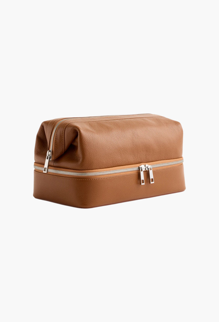 Italian Leather Dual Compartment Toiletry Bag - GLAM MODA