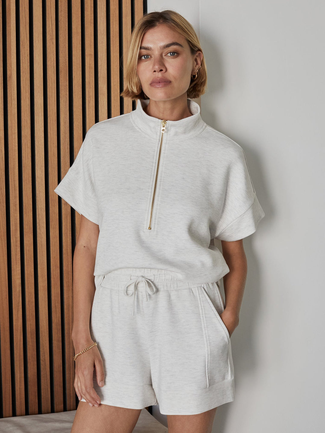 Ivory Marl - Ritchie Short Sleeve Sweat - GLAM MODA