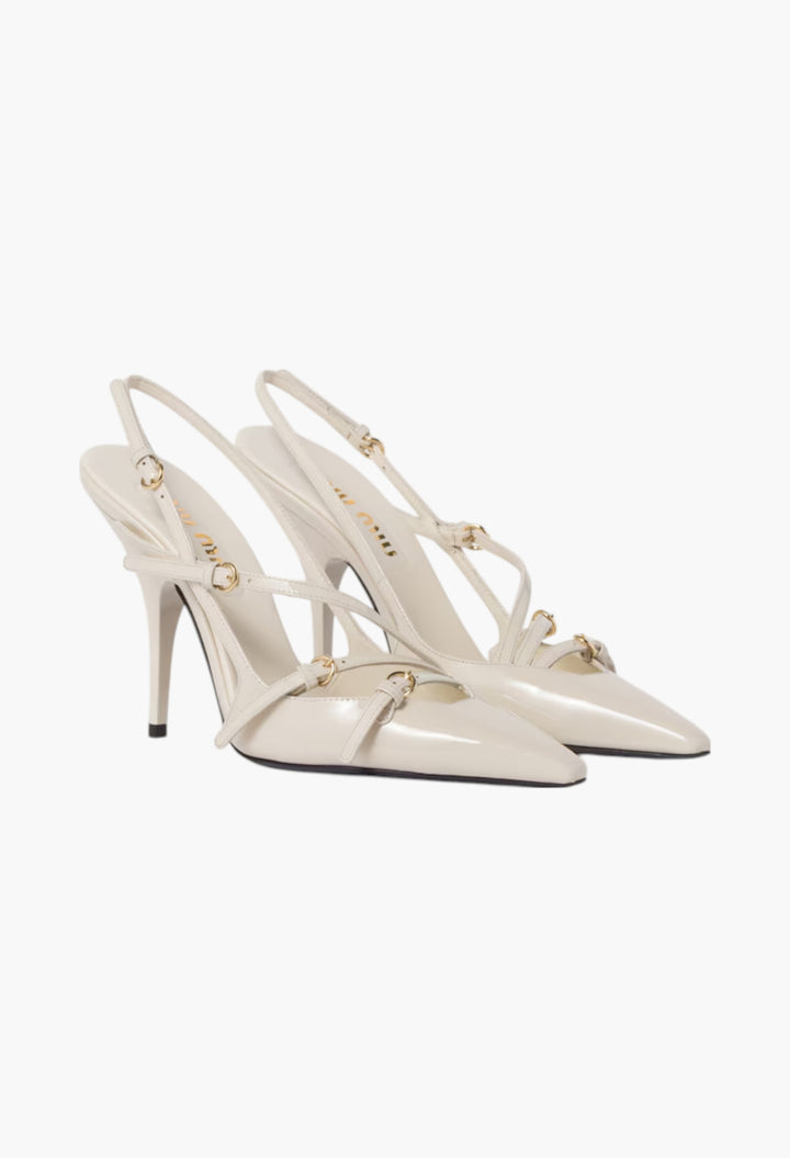 Ivory - Patent Leather Slingbacks With Buckles - GLAM MODA