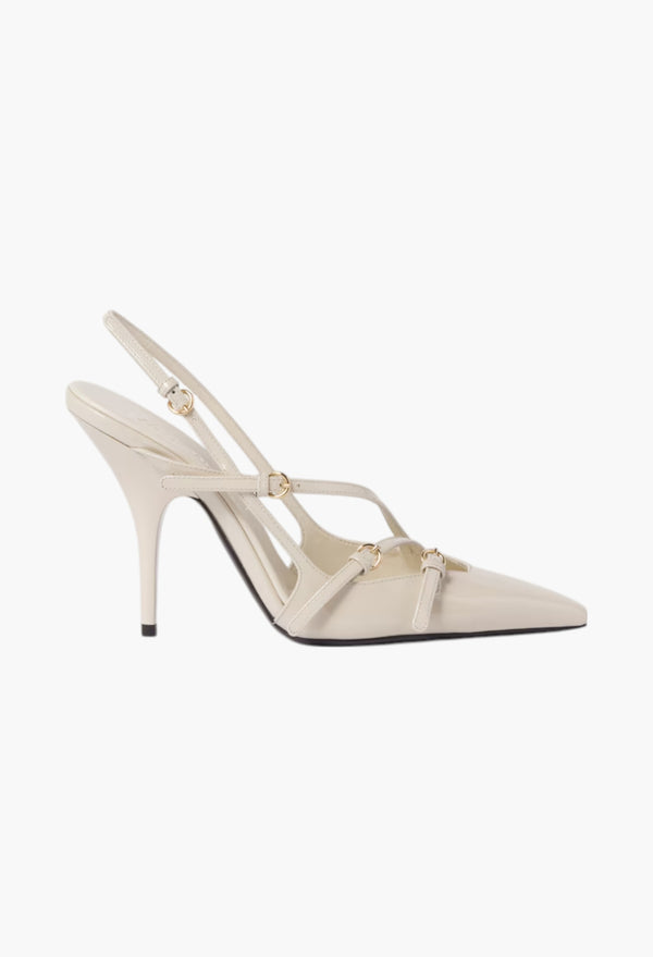 Ivory - Patent Leather Slingbacks With Buckles
