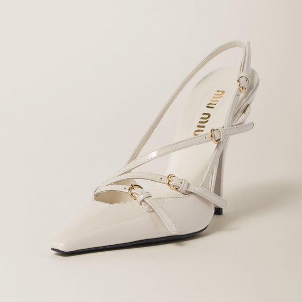 Ivory - Patent Leather Slingbacks With Buckles