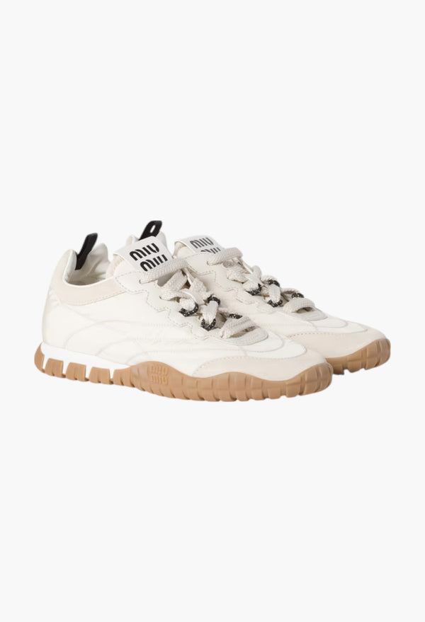 Ivory - Tyre technical fabric and suede sneakers