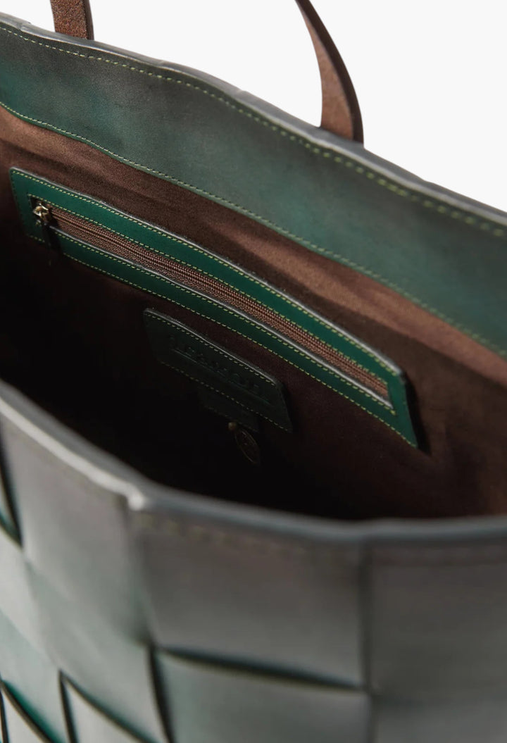 Japan Tote Forest Green W/ Flat Dark Brown Handles - GLAM MODA