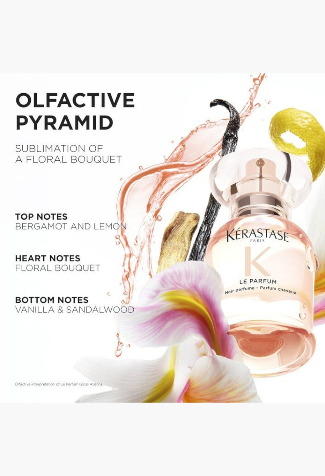 GLAM MODA Kérastase Le Parfum hair perfume bottle with floral and citrus ingredients in a soft pink aesthetic