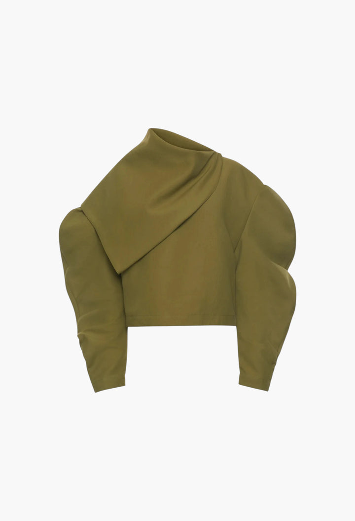 Draped Collar Top Khaki Green