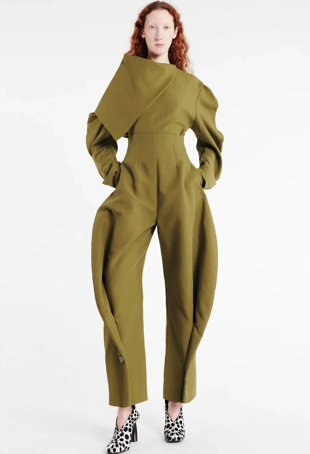 Draped Collar Top Khaki Green