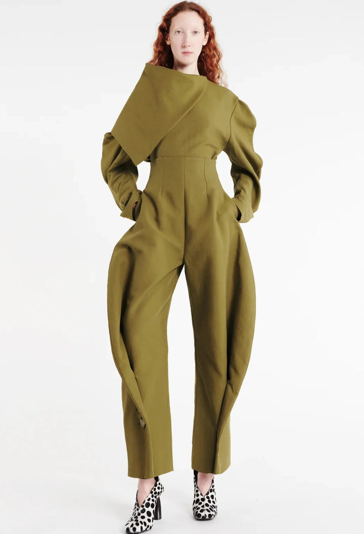 Draped Collar Top Khaki Green