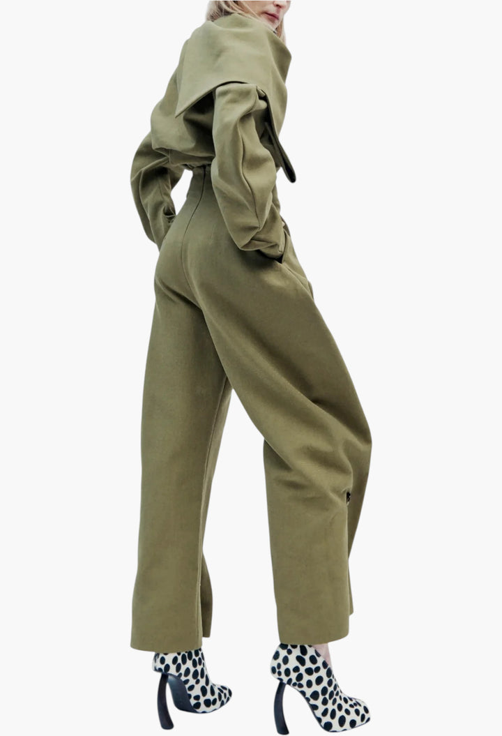 Draped Collar Top Khaki Green