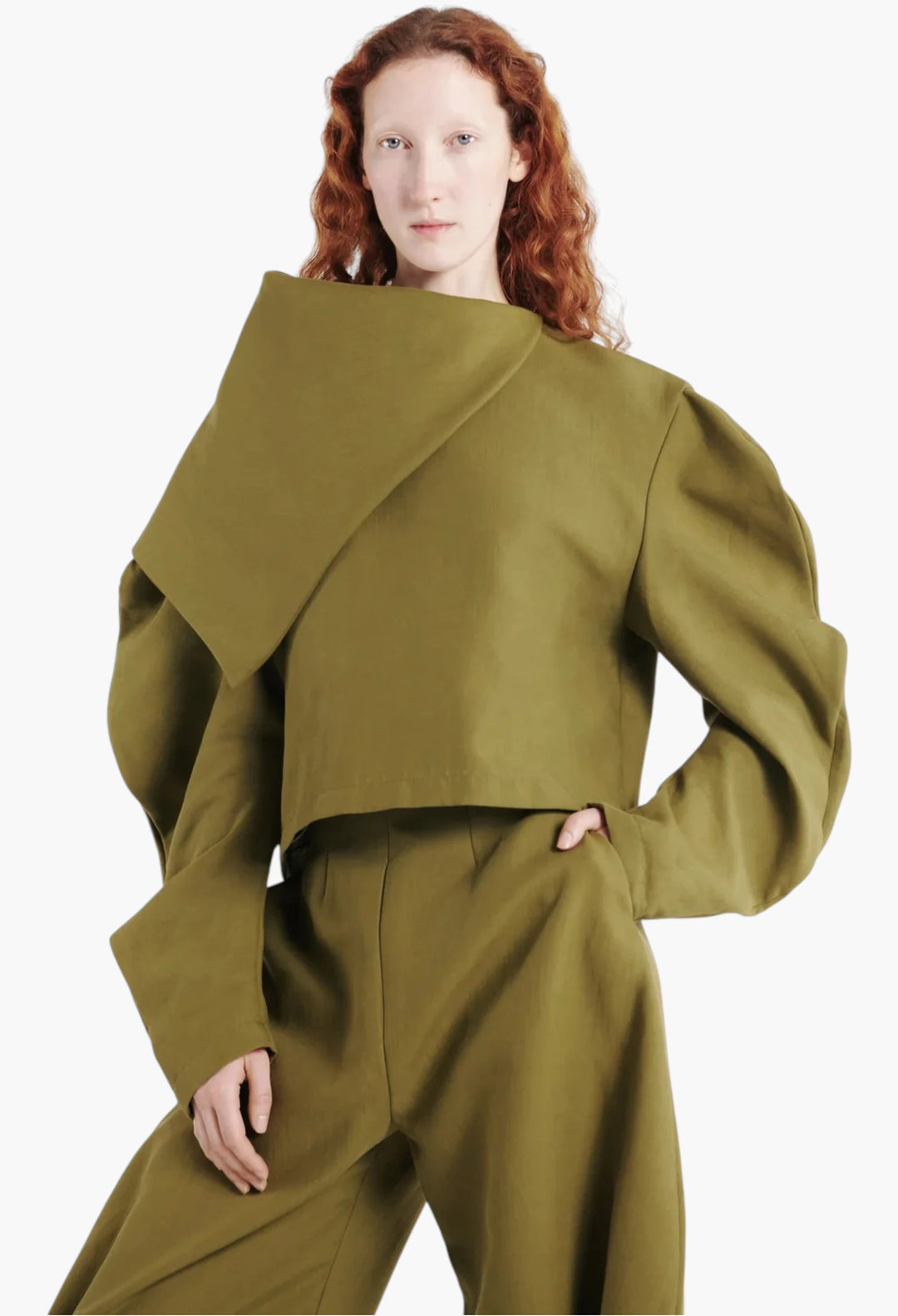Draped Collar Top Khaki Green