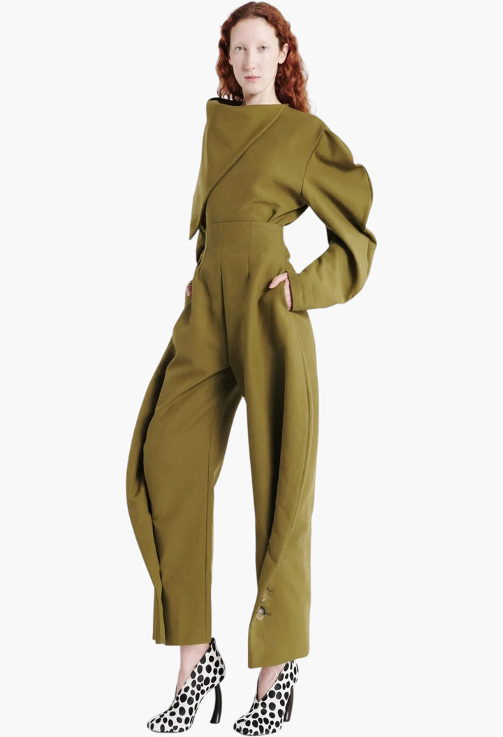 Draped Collar Top Khaki Green