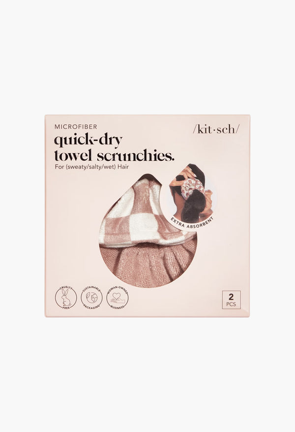 Microfiber Quick-Dry Terracotta Checker Towel Scrunchies 2 Piece Set