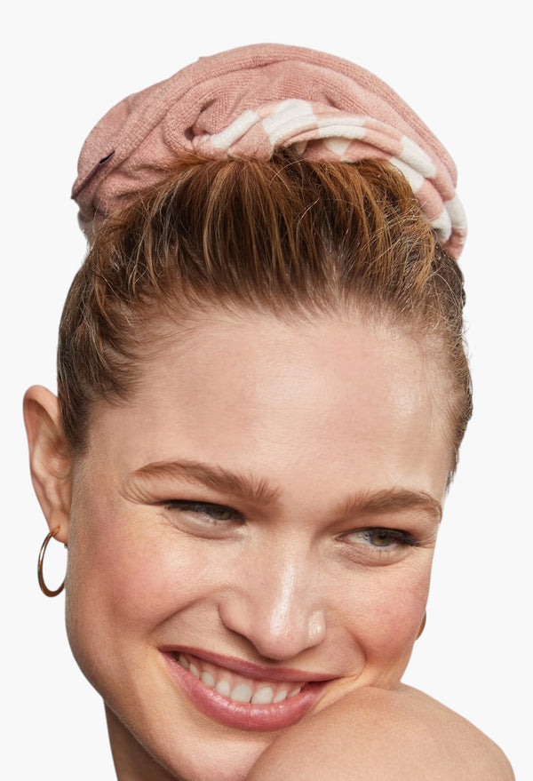Microfiber Quick-Dry Terracotta Checker Towel Scrunchies 2 Piece Set