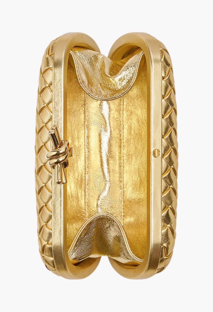 Knot Minaudière Clutch in Intreccio Mirror Leather - GLAM MODA