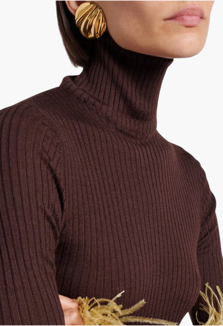 Feather-trimmed cashmere and silk top