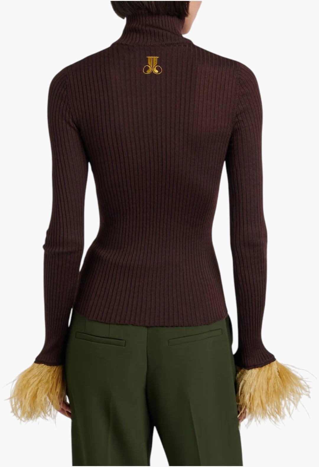 Feather-trimmed cashmere and silk top