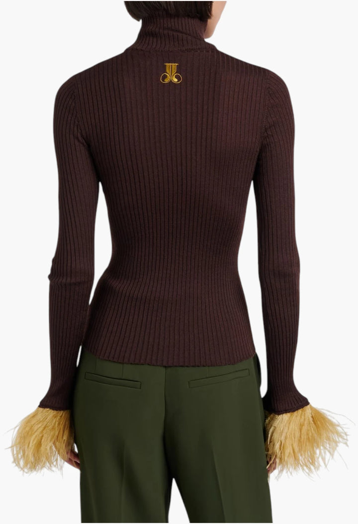 Feather-trimmed cashmere and silk top