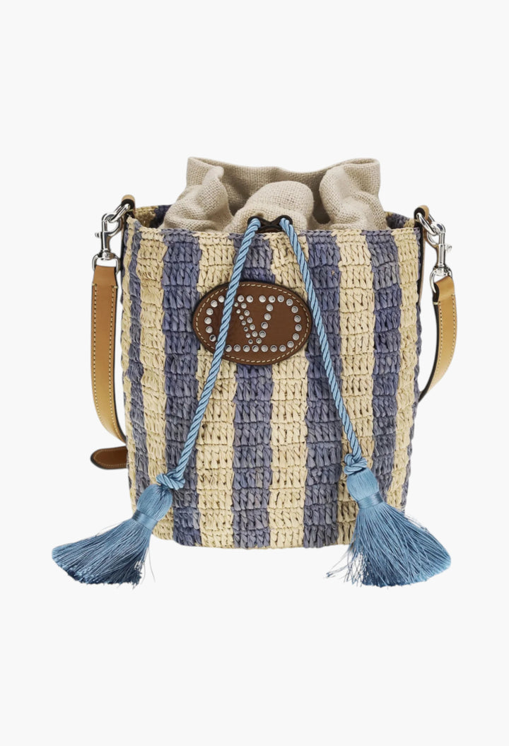 Striped Raffia Bucket Bag - GLAM MODA