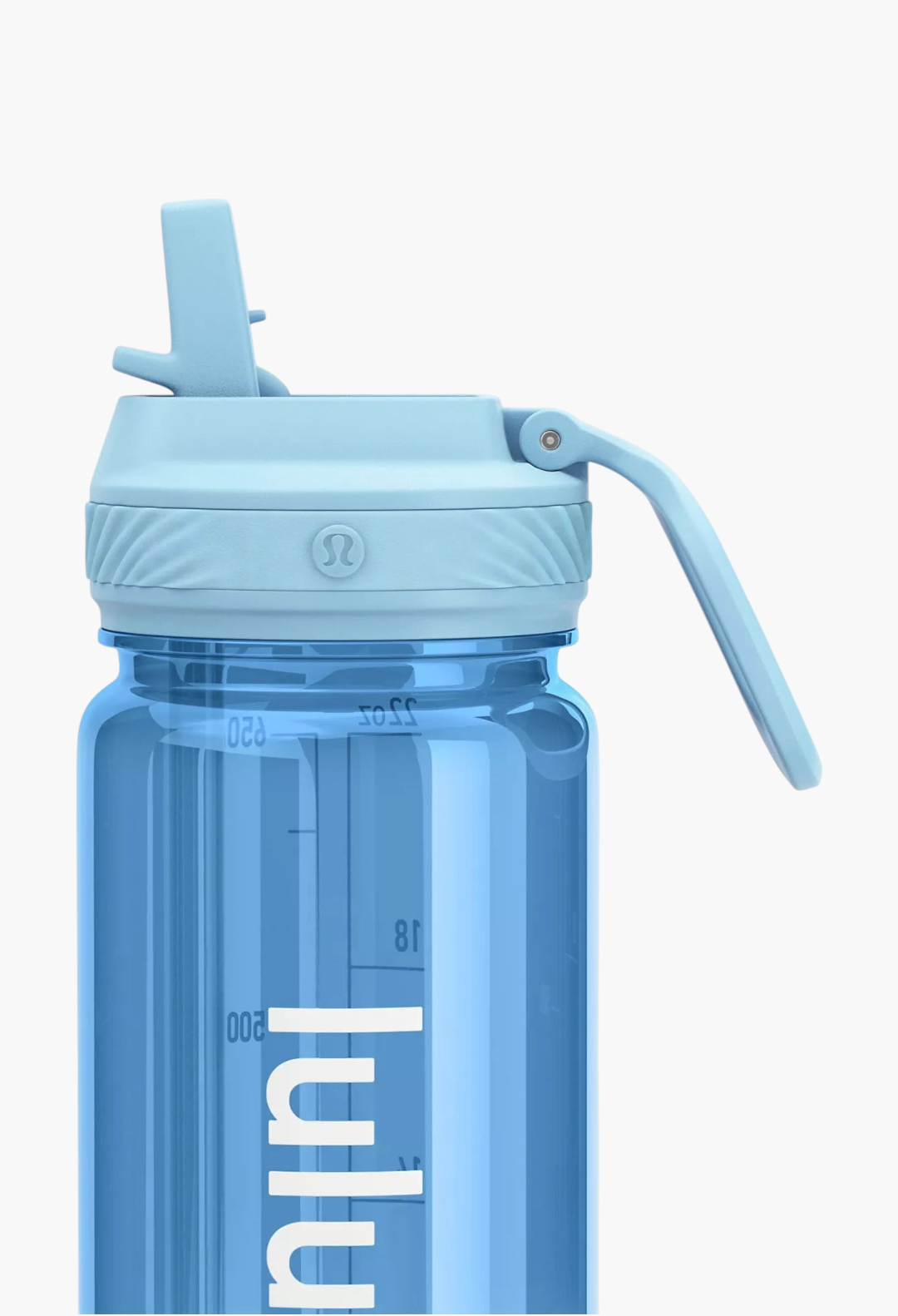 GLAM MODA Back to Life clear blue 24oz water bottle with a leakproof straw lid and convenient carry handle.