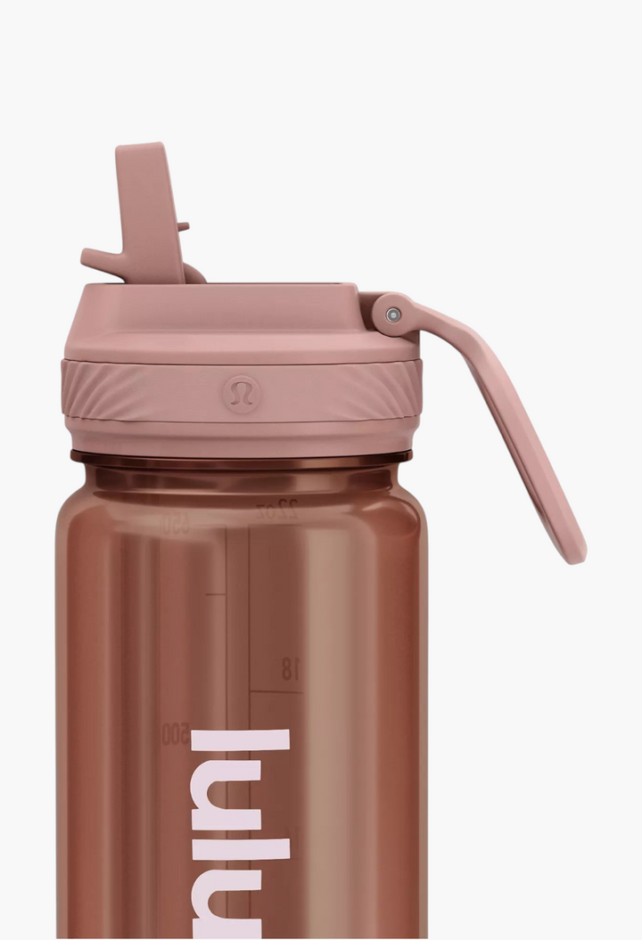 GLAM MODA Back to Life clear 24oz water bottle in dusty rose with a leakproof straw lid and folding straw.