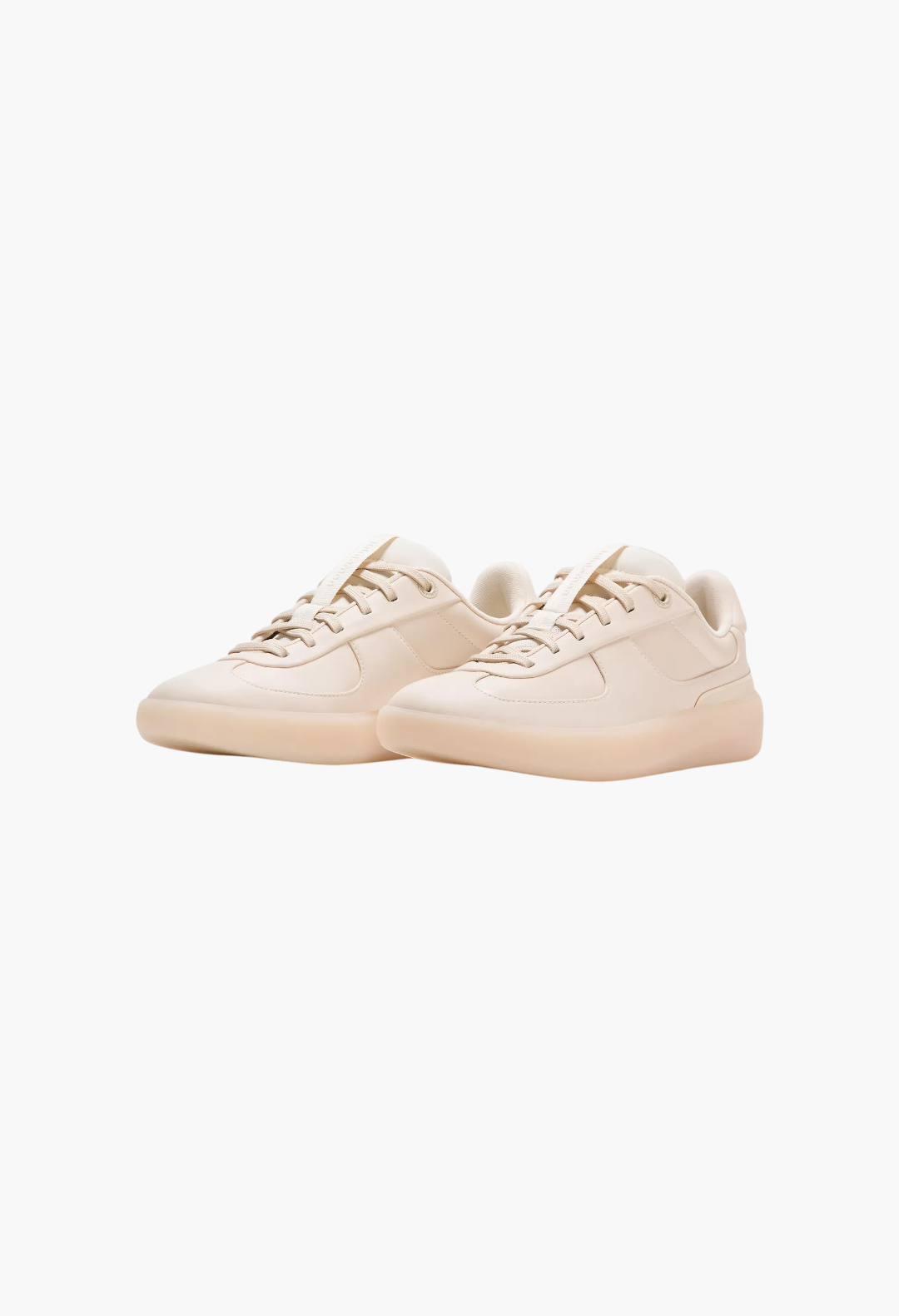 GLAM MODA Women's Cityverse sneaker in beige with leather-alternative upper, exposed stitching, and rubber outsole.