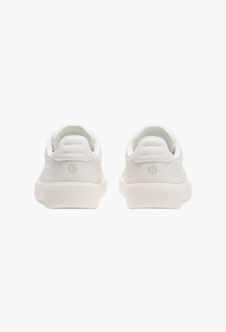 GLAM MODA Women's Cityverse white leather-alternative sneakers, back view showing rubber outsoles and heel detail.