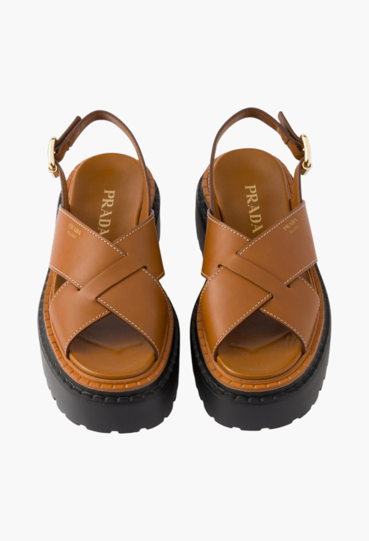 Leather - Leather Crisscross Sandals - GLAM MODA