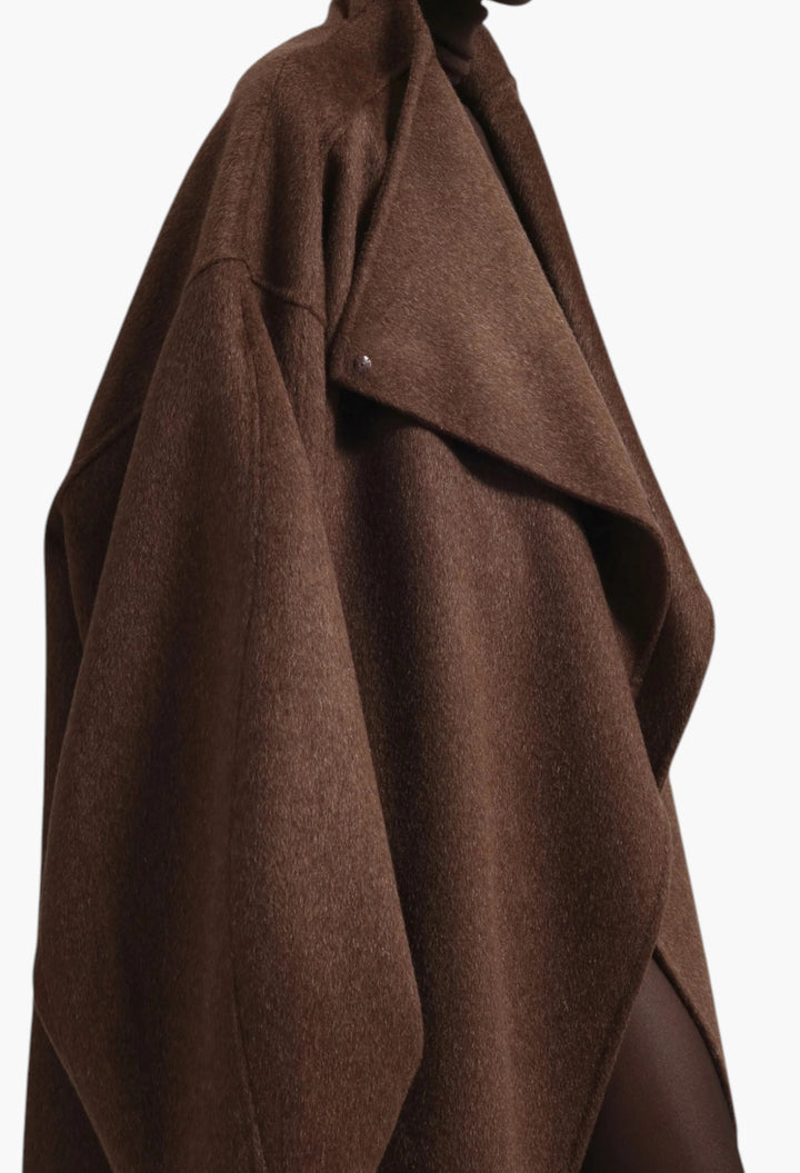 Leroy Funnel Neck Wool Coat - Brown Melange - GLAM MODA