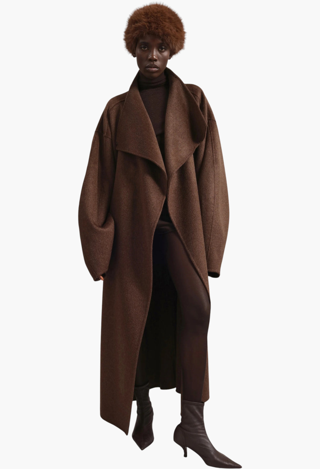 Leroy Funnel Neck Wool Coat - Brown Melange - GLAM MODA