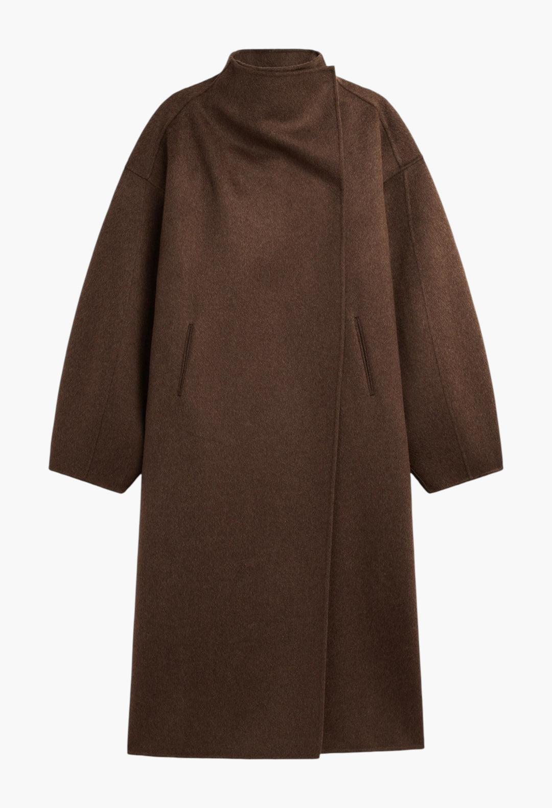 Leroy Funnel Neck Wool Coat - Brown Melange - GLAM MODA