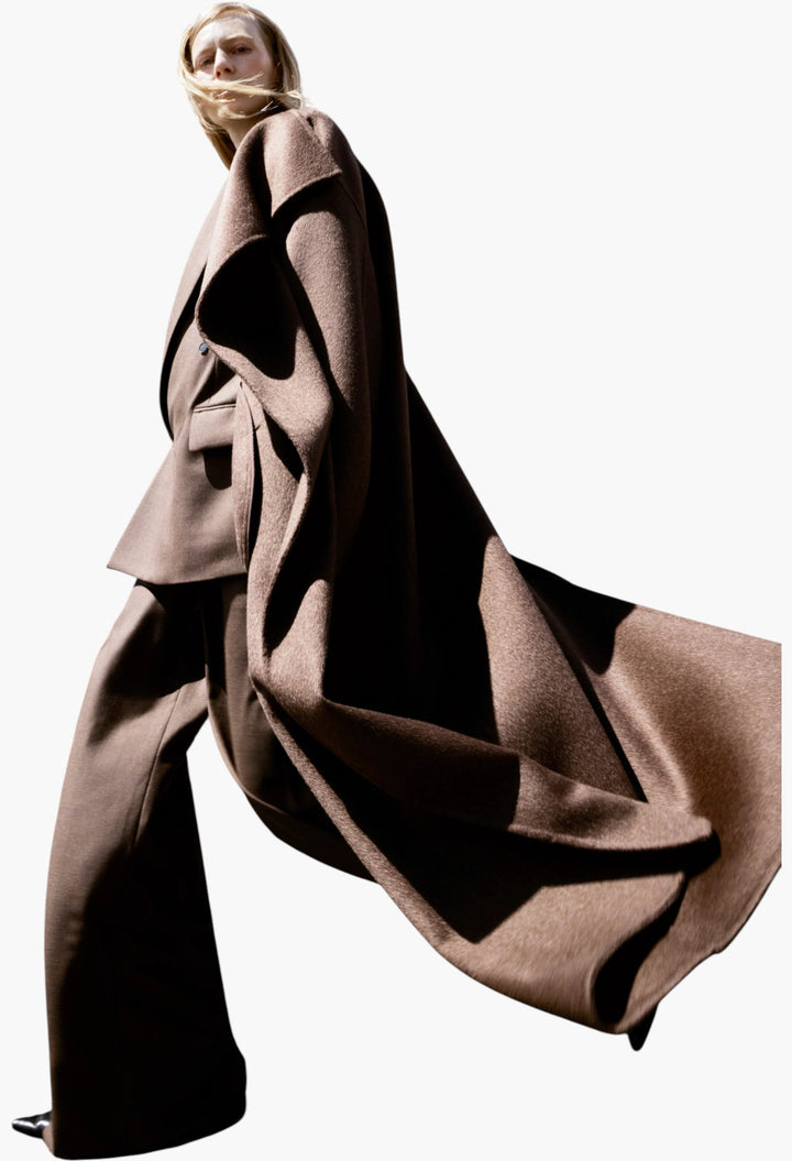 Leroy Funnel Neck Wool Coat - Brown Melange - GLAM MODA