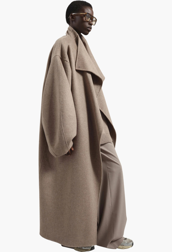 Leroy Funnel Neck Wool Coat - Taupe Melange - GLAM MODA