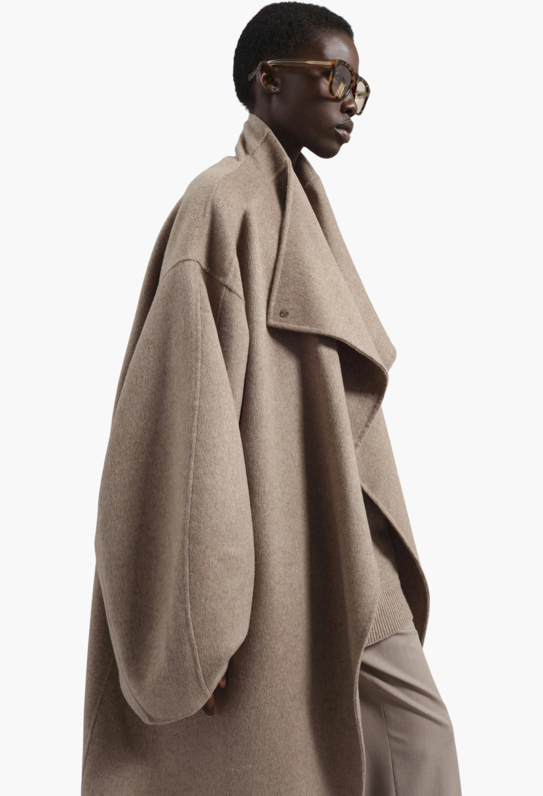 Leroy Funnel Neck Wool Coat - Taupe Melange - GLAM MODA