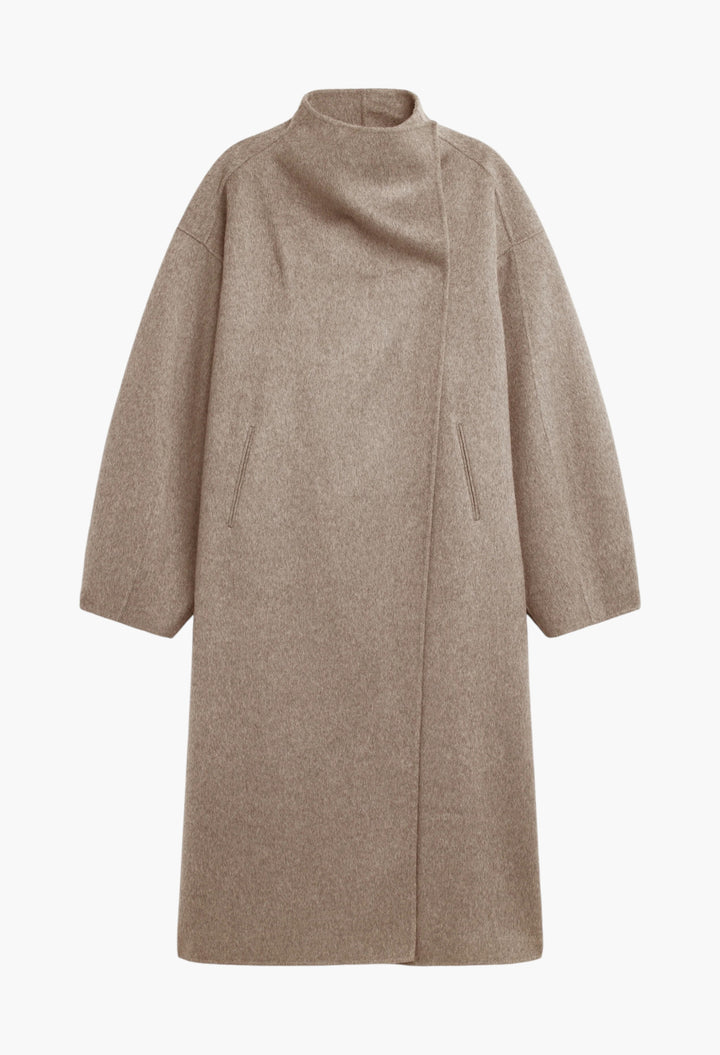 Leroy Funnel Neck Wool Coat - Taupe Melange - GLAM MODA