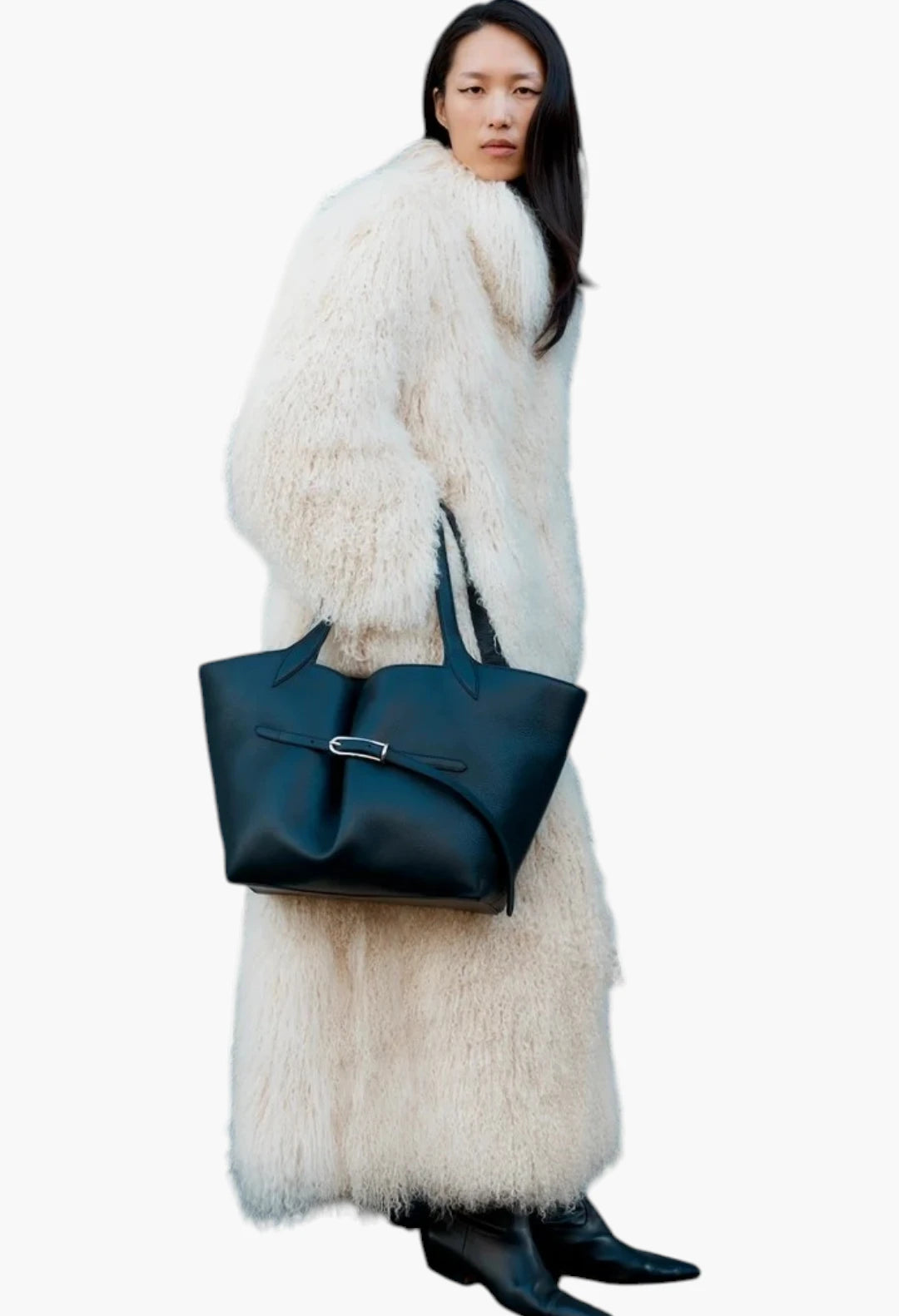 Belted Tote Black Croc