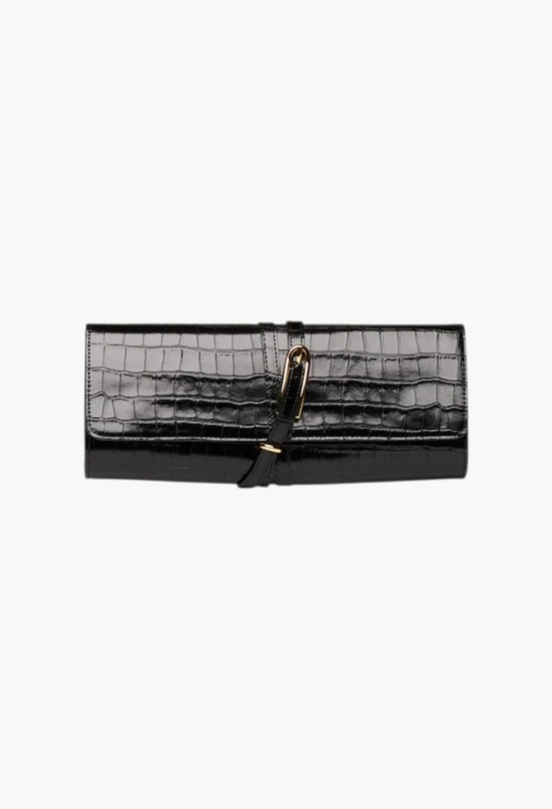 Belted Clutch Black Croc