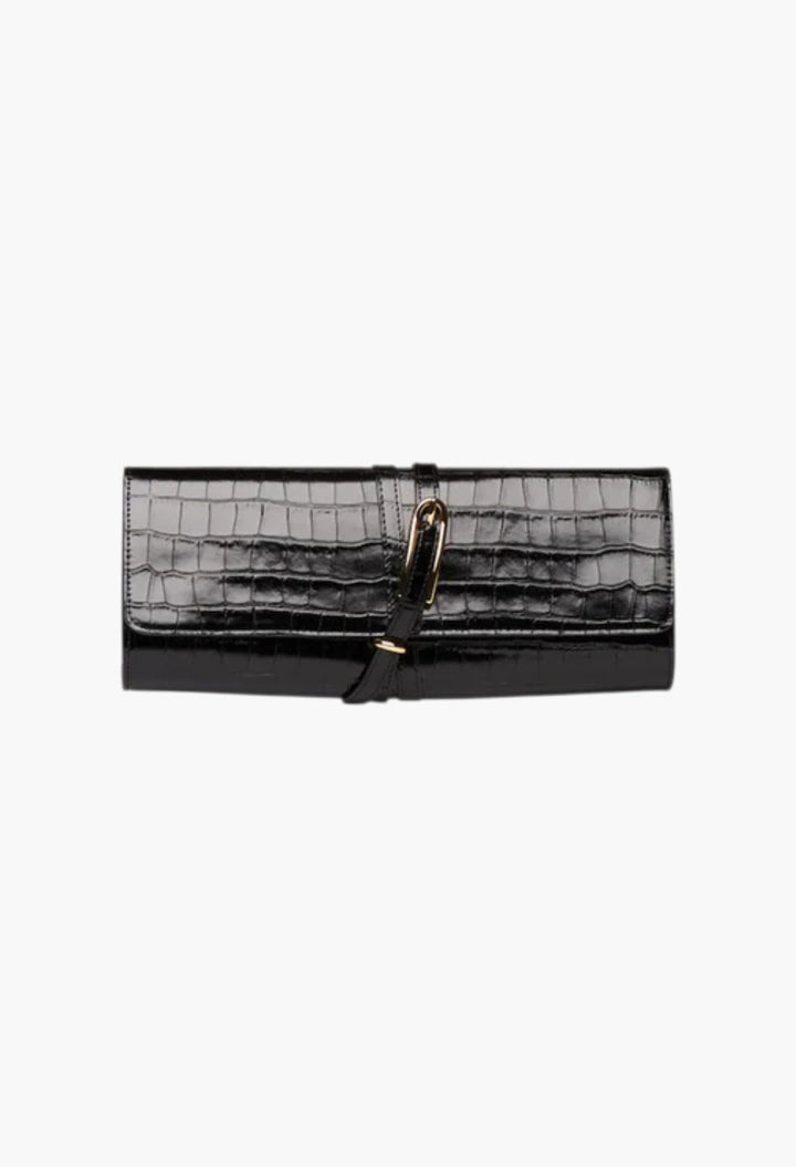Belted Clutch Black Croc